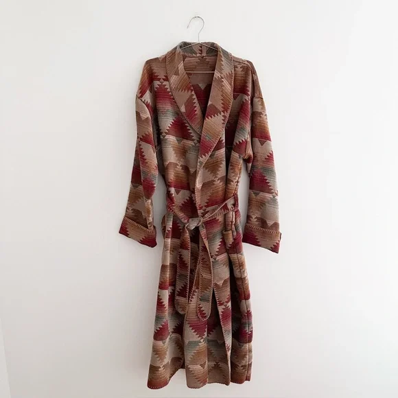 Vintage Southwestern Blanket Robe Tribal Pattern Belted Duster Boho Western XL - Picture 1 of 10